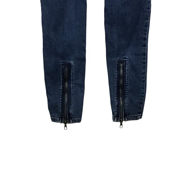 FREE PEOPLE We The Free Skinny Jett Baltic Blue Moto Zip Pocket Ankle Jeans 25 - Picture 9 of 15